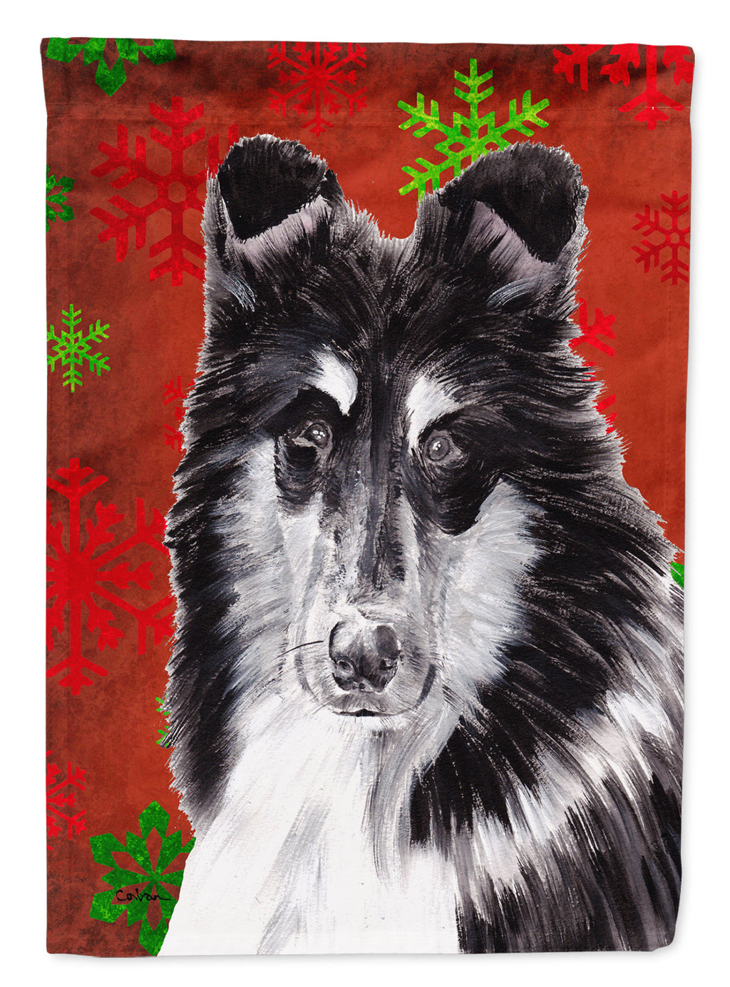 Black and White Collie Red Snowflakes Holiday Garden Flag Mailbox Decorative Yard Banner Outside Patio Artwork for Flower Beds, Garden Size, Multicolor