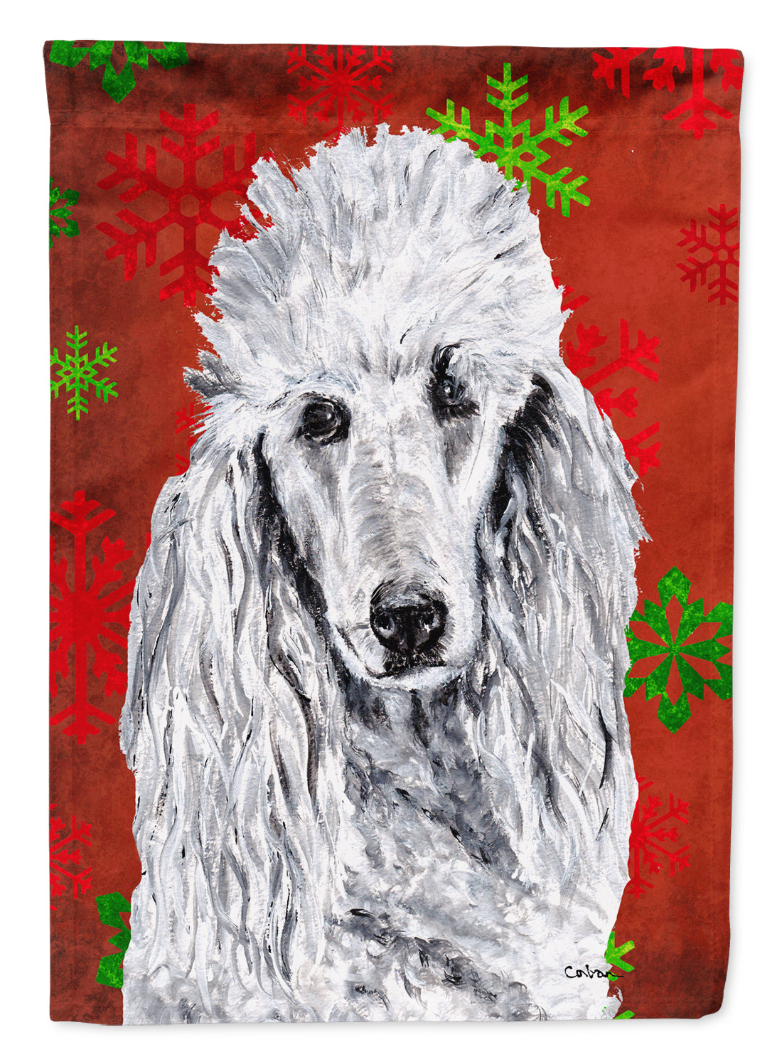 White Standard Poodle Red Snowflakes Holiday Garden Flag Mailbox Decorative Yard Banner Outside Patio Artwork for Flower Beds, Garden Size, Multicolor
