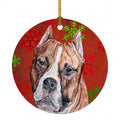 Staffordshire Bull Terrier Staffie Red Snowflakes Holiday Ceramic Ornament Christmas Tree Hanging Decorations for Home Christmas Holiday, Party, Gift, 3 in, Multicolor