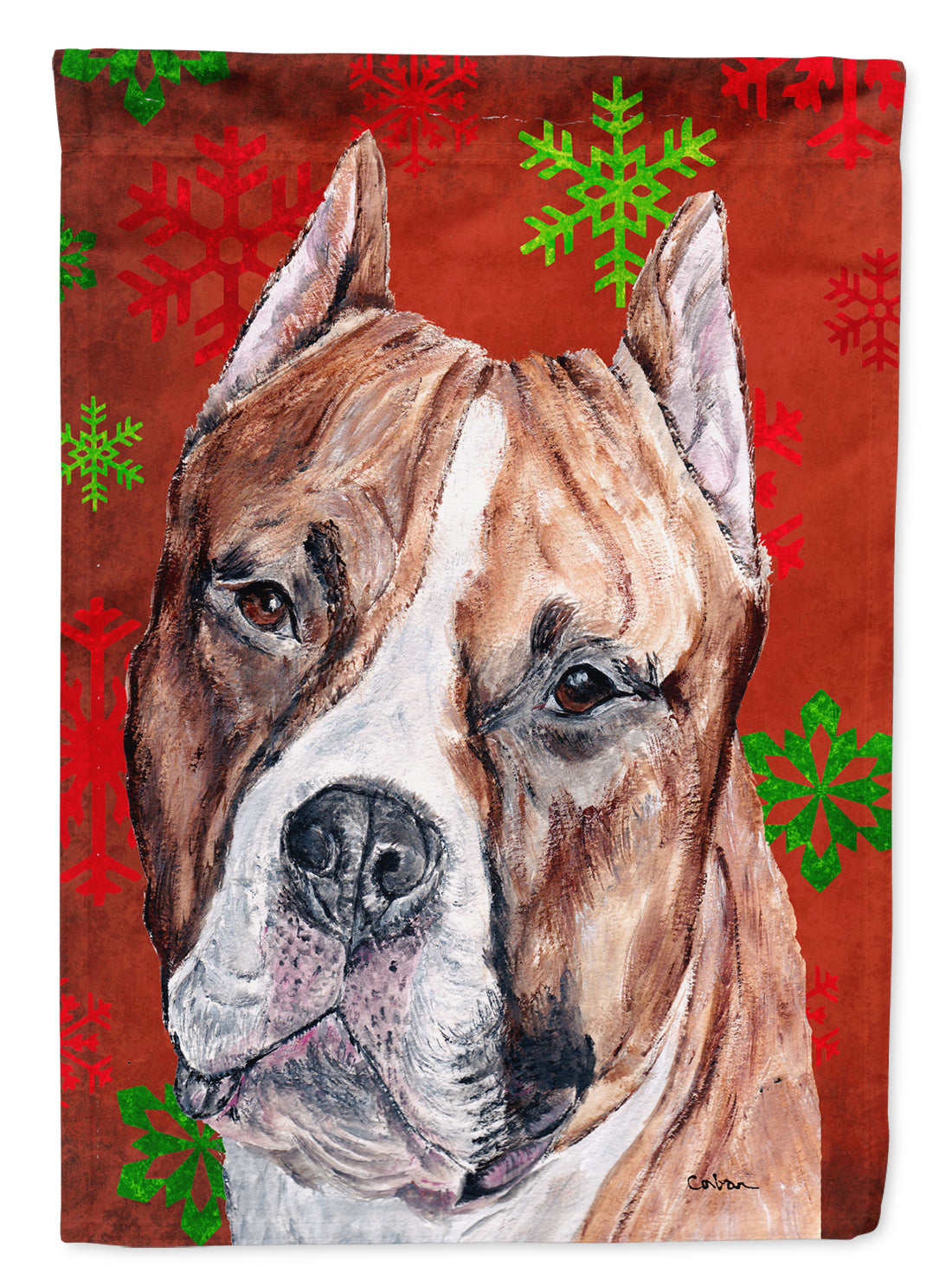 Staffordshire Bull Terrier Staffie Red Snowflakes Holiday Garden Flag Mailbox Decorative Yard Banner Outside Patio Artwork for Flower Beds, Garden Size, Multicolor