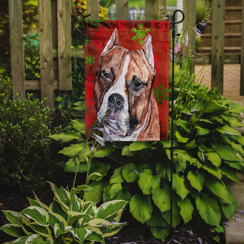 Staffordshire Bull Terrier Staffie Red Snowflakes Holiday Garden Flag Mailbox Decorative Yard Banner Outside Patio Artwork for Flower Beds, Garden Size, Multicolor