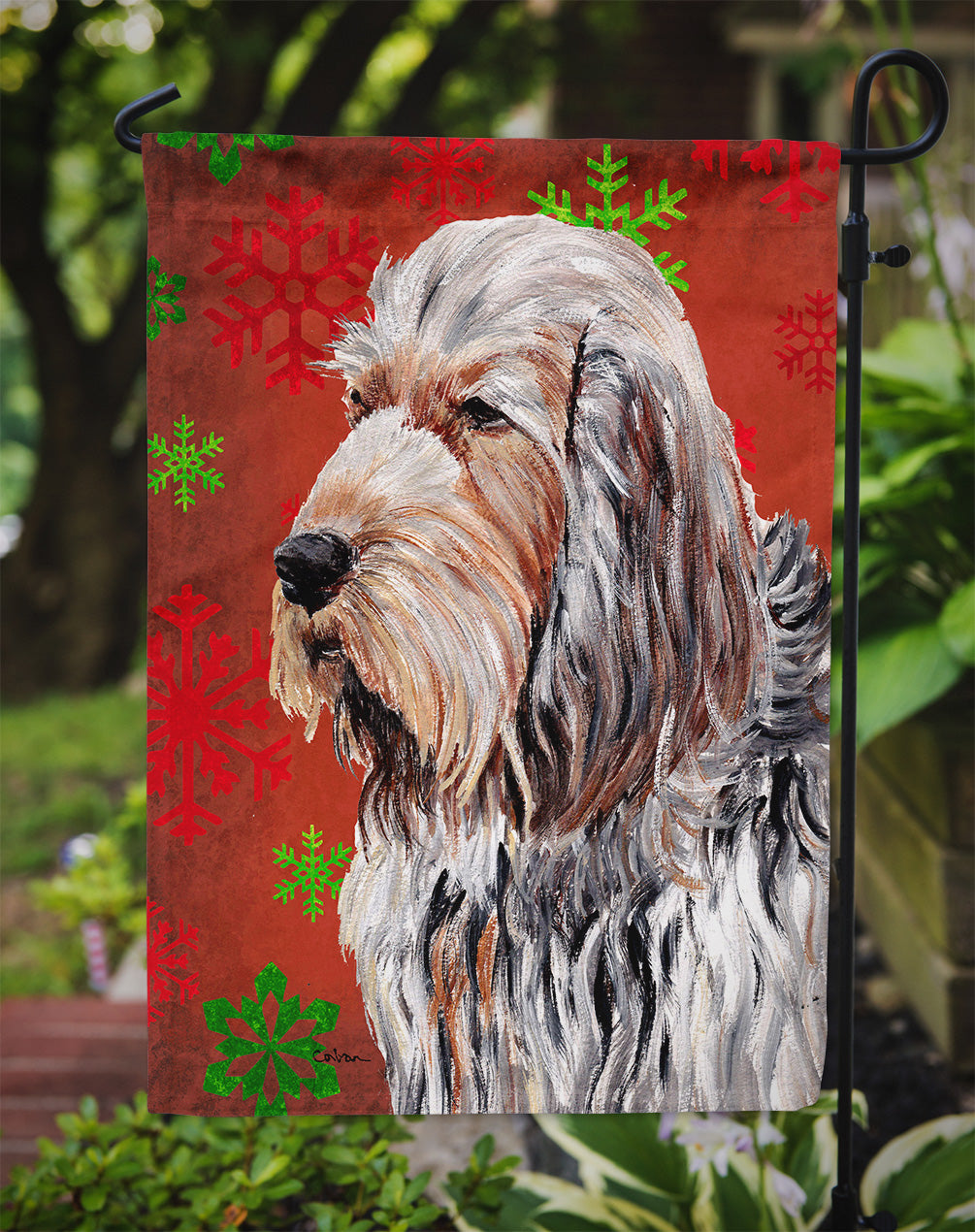 Otterhound Red Snowflakes Holiday Garden Flag Mailbox Decorative Yard Banner Outside Patio Artwork for Flower Beds, Garden Size, Multicolor