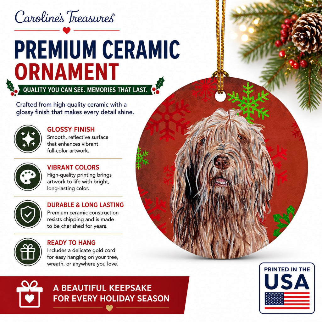 Otterhound Red Snowflakes Holiday Ceramic Ornament Christmas Tree Hanging Decorations for Home Christmas Holiday, Party, Gift, 3 in, Multicolor