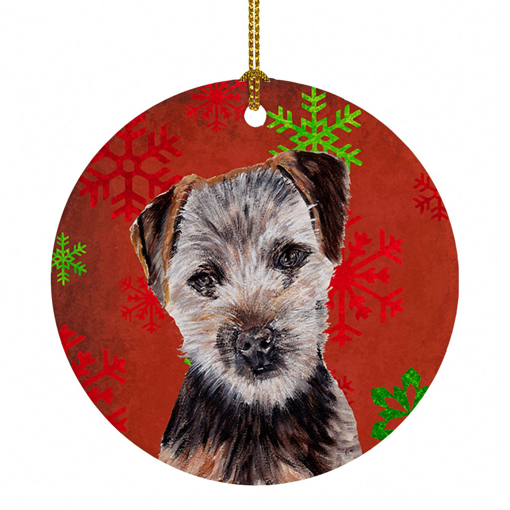 Norfolk Terrier Puppy Red Snowflakes Holiday Ceramic Ornament Christmas Tree Hanging Decorations for Home Christmas Holiday, Party, Gift, 3 in, Multicolor