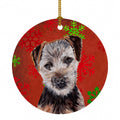 Norfolk Terrier Puppy Red Snowflakes Holiday Ceramic Ornament Christmas Tree Hanging Decorations for Home Christmas Holiday, Party, Gift, 3 in, Multicolor