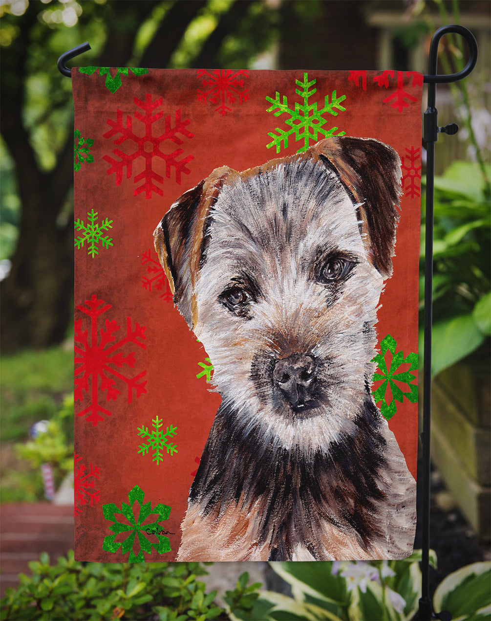 Norfolk Terrier Puppy Red Snowflakes Holiday Garden Flag Mailbox Decorative Yard Banner Outside Patio Artwork for Flower Beds, Garden Size, Multicolor