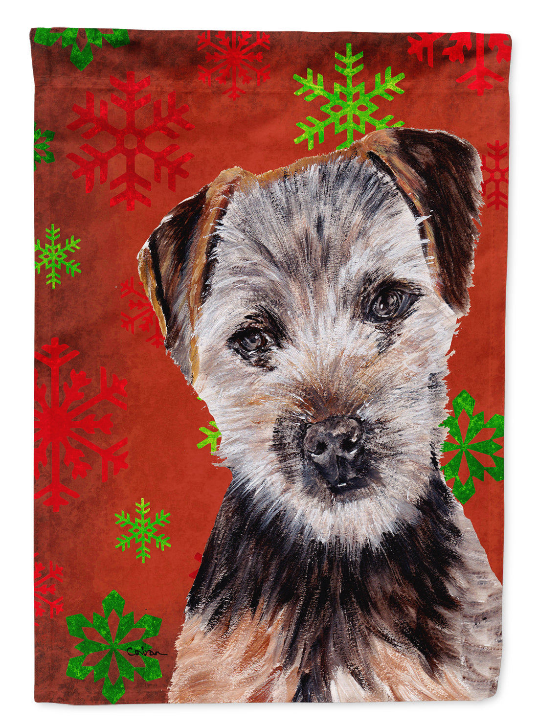 Norfolk Terrier Puppy Red Snowflakes Holiday Garden Flag Mailbox Decorative Yard Banner Outside Patio Artwork for Flower Beds, Garden Size, Multicolor