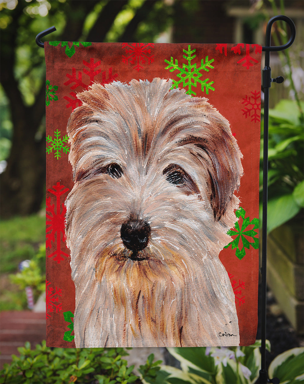 Norfolk Terrier Red Snowflakes Holiday Garden Flag Mailbox Decorative Yard Banner Outside Patio Artwork for Flower Beds, Garden Size, Multicolor