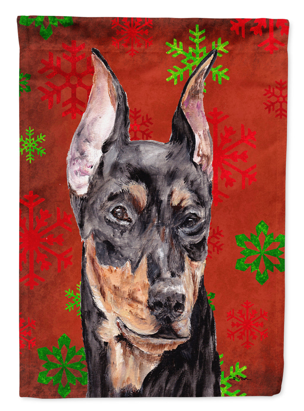 German Pinscher Red Snowflakes Holiday Garden Flag Mailbox Decorative Yard Banner Outside Patio Artwork for Flower Beds, Garden Size, Multicolor
