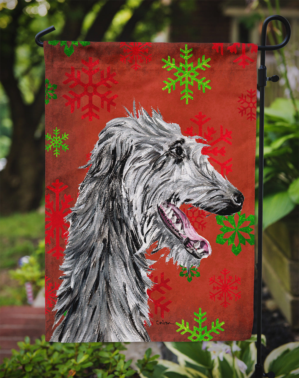 Scottish Deerhound Red Snowflakes Holiday Garden Flag Mailbox Decorative Yard Banner Outside Patio Artwork for Flower Beds, Garden Size, Multicolor