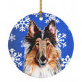Collie Winter Snowflakes Ceramic Ornament Christmas Tree Hanging Decorations for Home Christmas Holiday, Party, Gift, 3 in, Multicolor