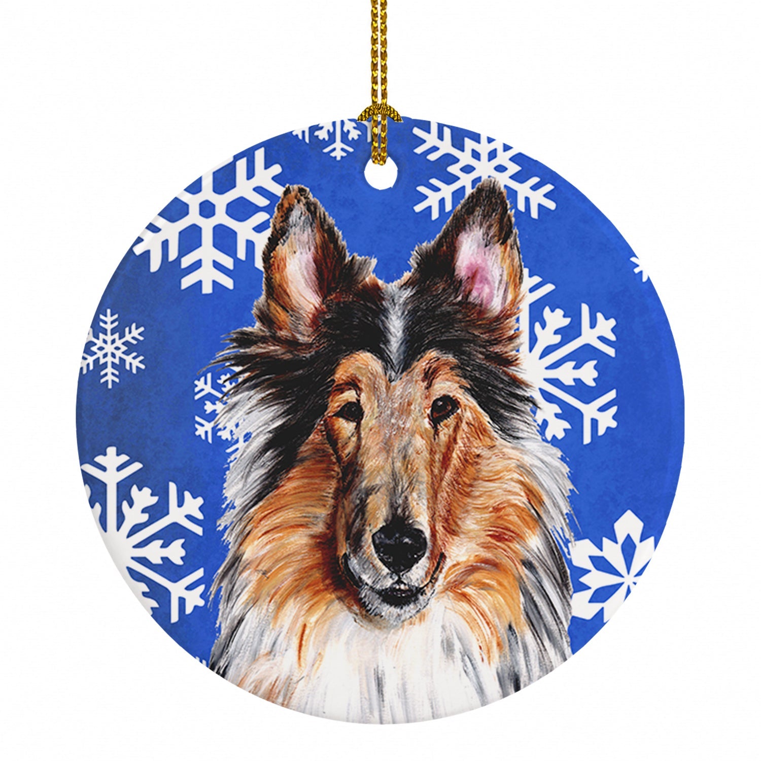 Collie Winter Snowflakes Ceramic Ornament Christmas Tree Hanging Decorations for Home Christmas Holiday, Party, Gift, 3 in, Multicolor