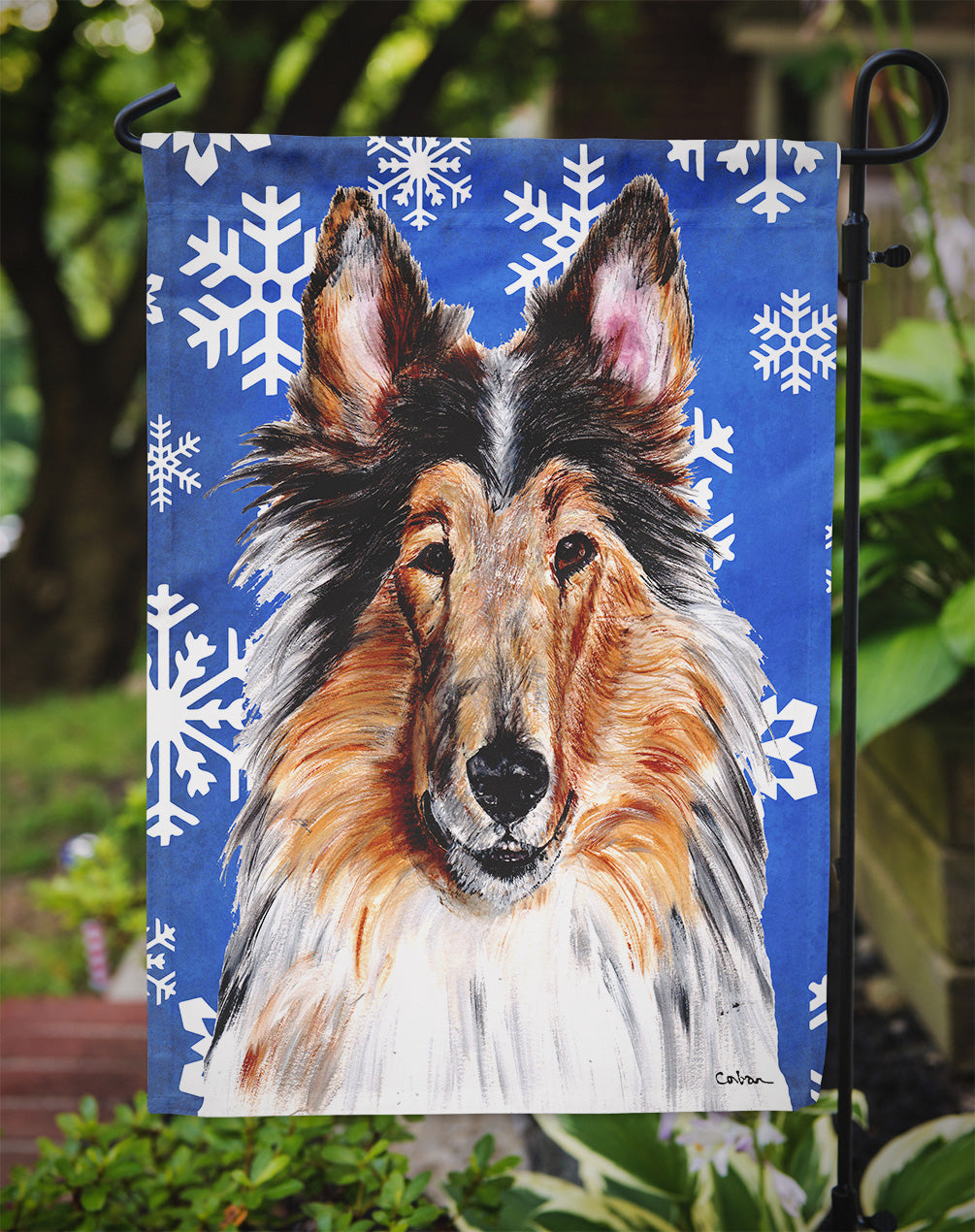 Collie Winter Snowflakes Garden Flag Mailbox Decorative Yard Banner Outside Patio Artwork for Flower Beds, Garden Size, Multicolor