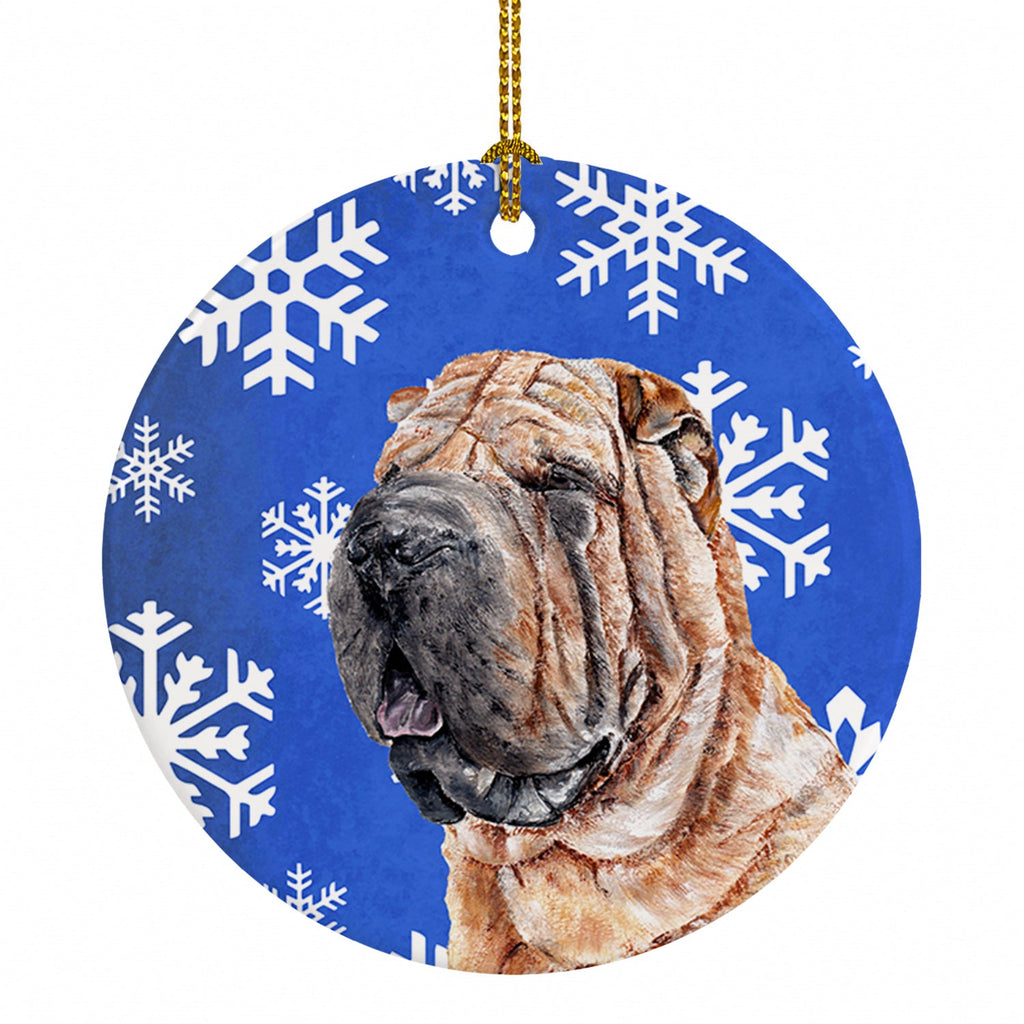 Shar Pei Winter Snowflakes Ceramic Ornament Christmas Tree Hanging Decorations for Home Christmas Holiday, Party, Gift, 3 in, Multicolor