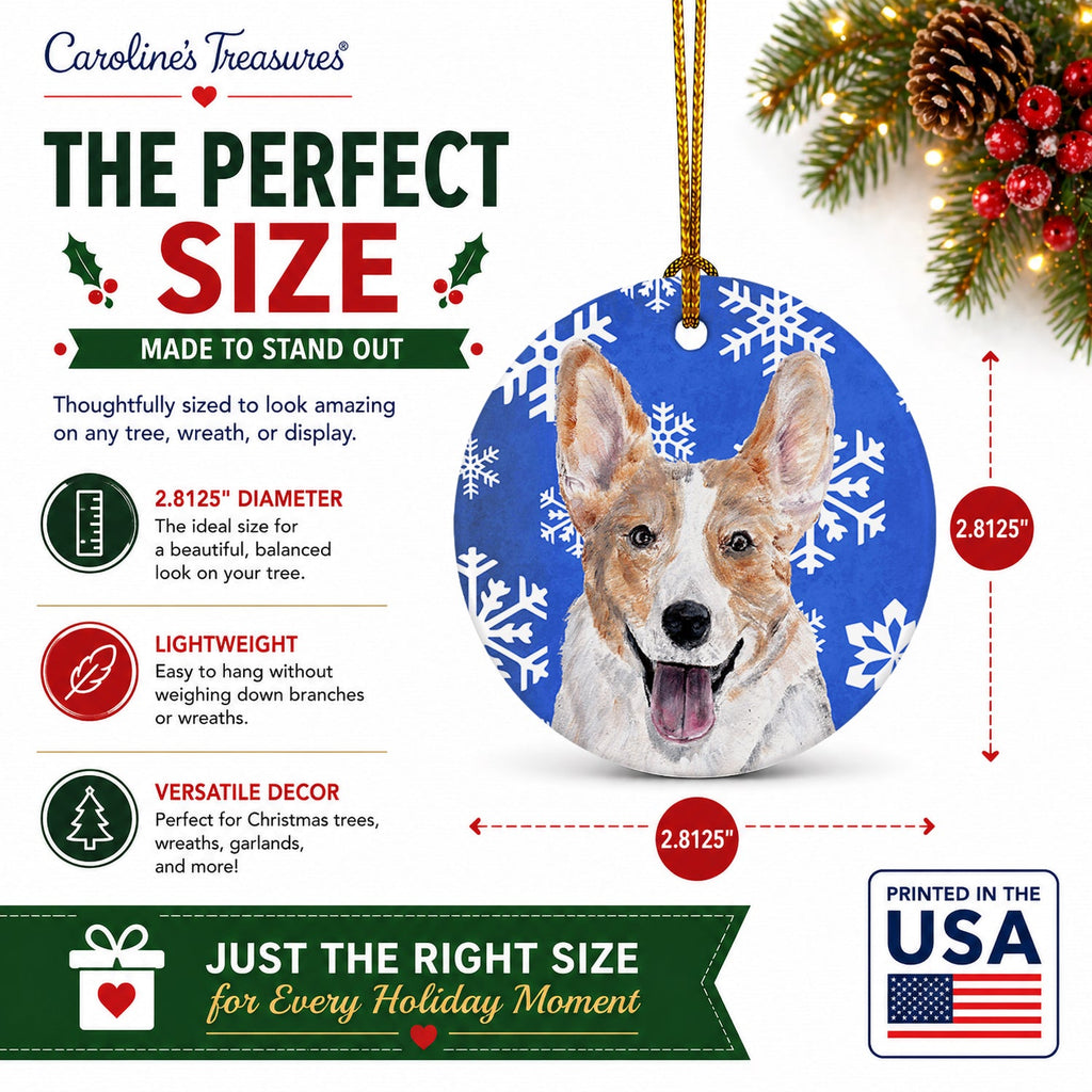 Cardigan Corgi Winter Snowflakes Ceramic Ornament Christmas Tree Hanging Decorations for Home Christmas Holiday, Party, Gift, 3 in, Multicolor