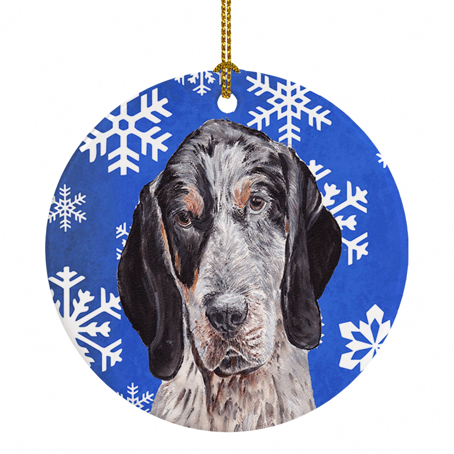 Blue Tick Coonhound Winter Snowflakes Ceramic Ornament Christmas Tree Hanging Decorations for Home Christmas Holiday, Party, Gift, 3 in, Multicolor