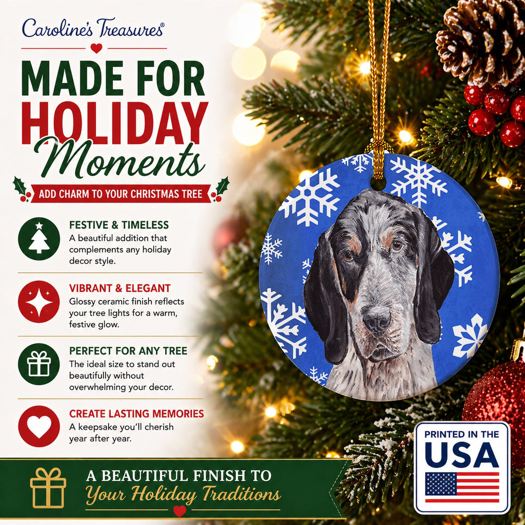 Blue Tick Coonhound Winter Snowflakes Ceramic Ornament Christmas Tree Hanging Decorations for Home Christmas Holiday, Party, Gift, 3 in, Multicolor