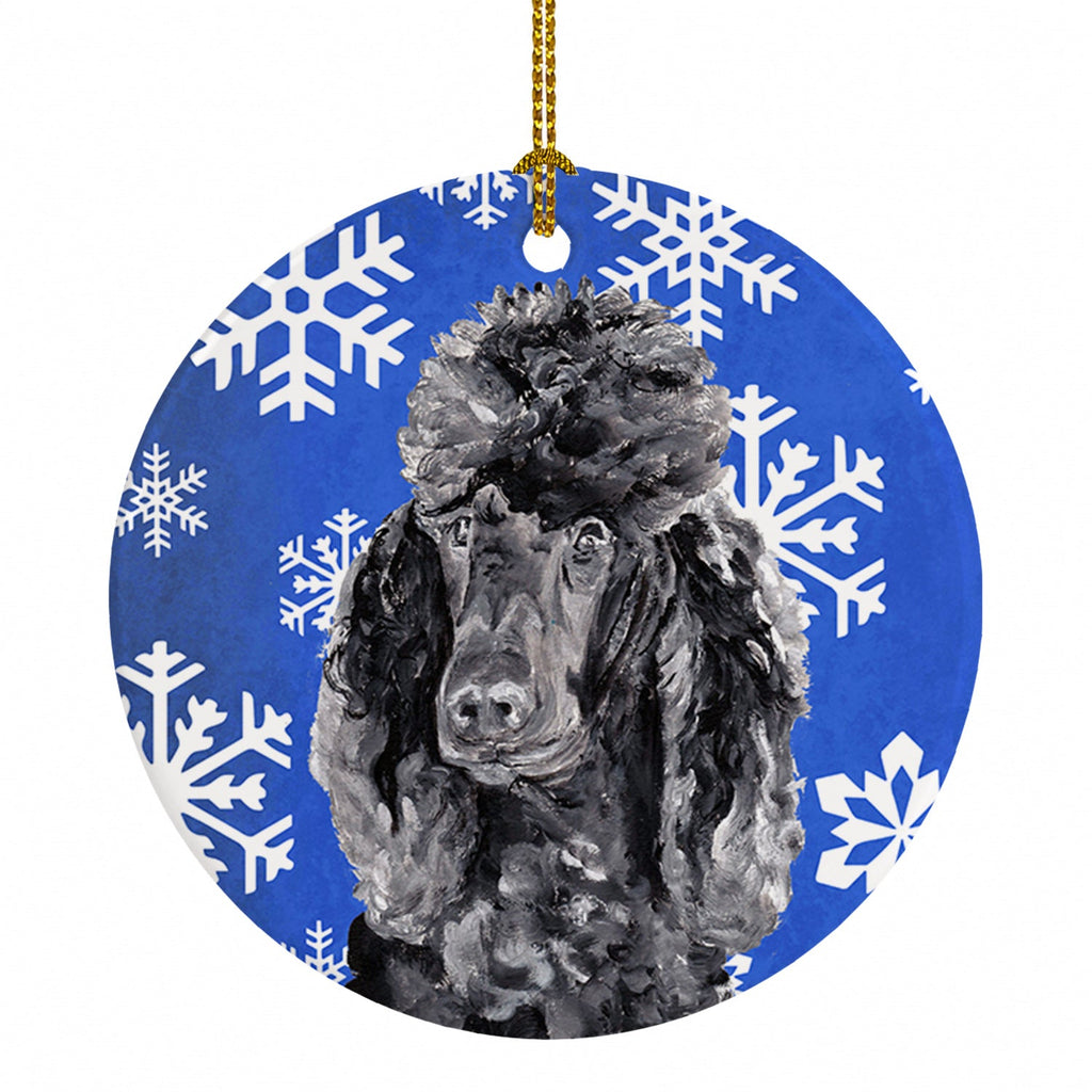 Black Standard Poodle Winter Snowflakes Ceramic Ornament Christmas Tree Hanging Decorations for Home Christmas Holiday, Party, Gift, 3 in, Multicolor