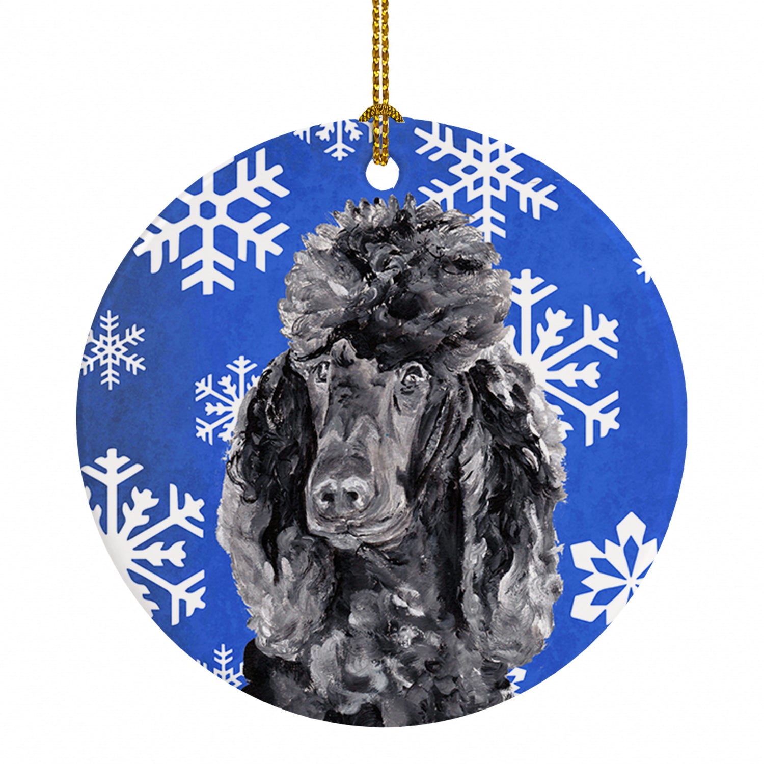 Black Standard Poodle Winter Snowflakes Ceramic Ornament Christmas Tree Hanging Decorations for Home Christmas Holiday, Party, Gift, 3 in, Multicolor