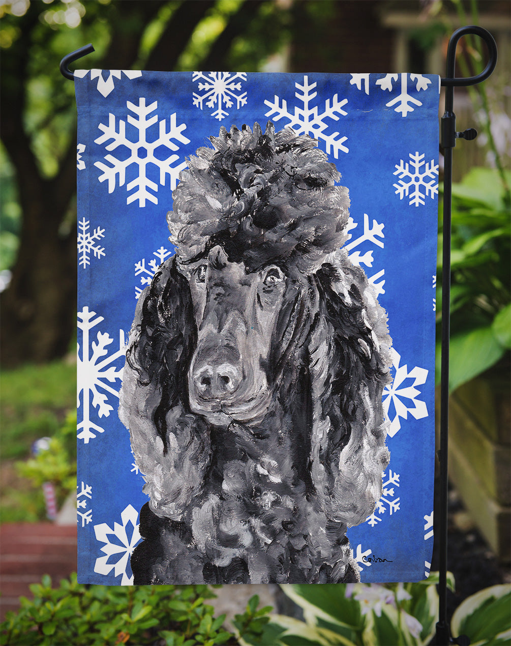 Black Standard Poodle Winter Snowflakes Garden Flag Mailbox Decorative Yard Banner Outside Patio Artwork for Flower Beds, Garden Size, Multicolor