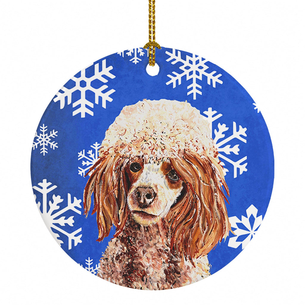 Red Miniature Poodle Winter Snowflakes Ceramic Ornament Christmas Tree Hanging Decorations for Home Christmas Holiday, Party, Gift, 3 in, Multicolor