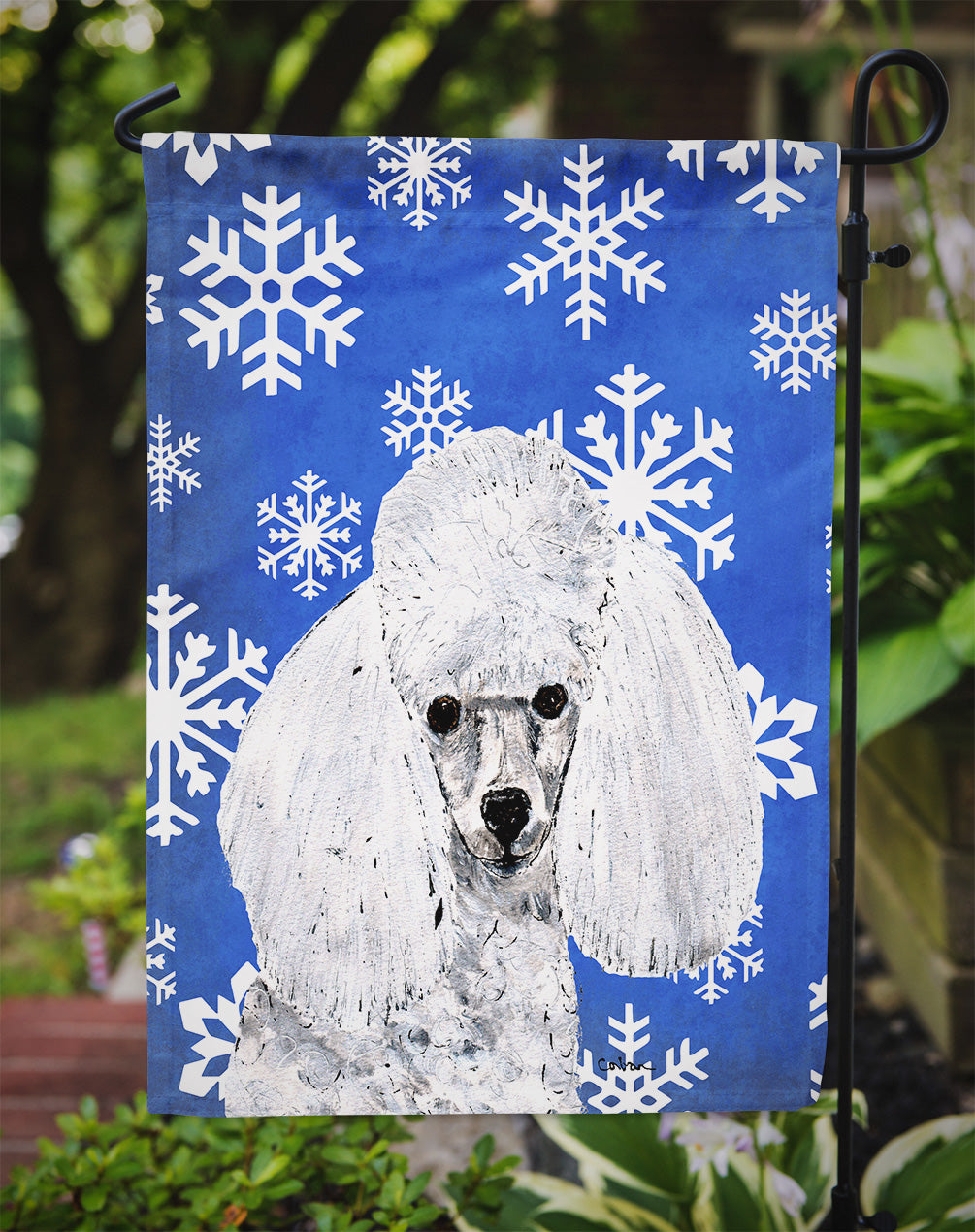 White Toy Poodle Winter Snowflakes Garden Flag Mailbox Decorative Yard Banner Outside Patio Artwork for Flower Beds, Garden Size, Multicolor