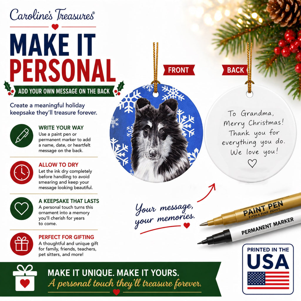 Black and White Collie Winter Snowflakes Ceramic Ornament Christmas Tree Hanging Decorations for Home Christmas Holiday, Party, Gift, 3 in, Multicolor