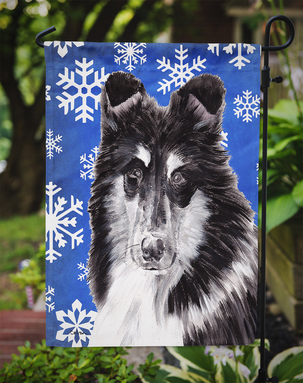 Black and White Collie Winter Snowflakes Garden Flag Mailbox Decorative Yard Banner Outside Patio Artwork for Flower Beds, Garden Size, Multicolor