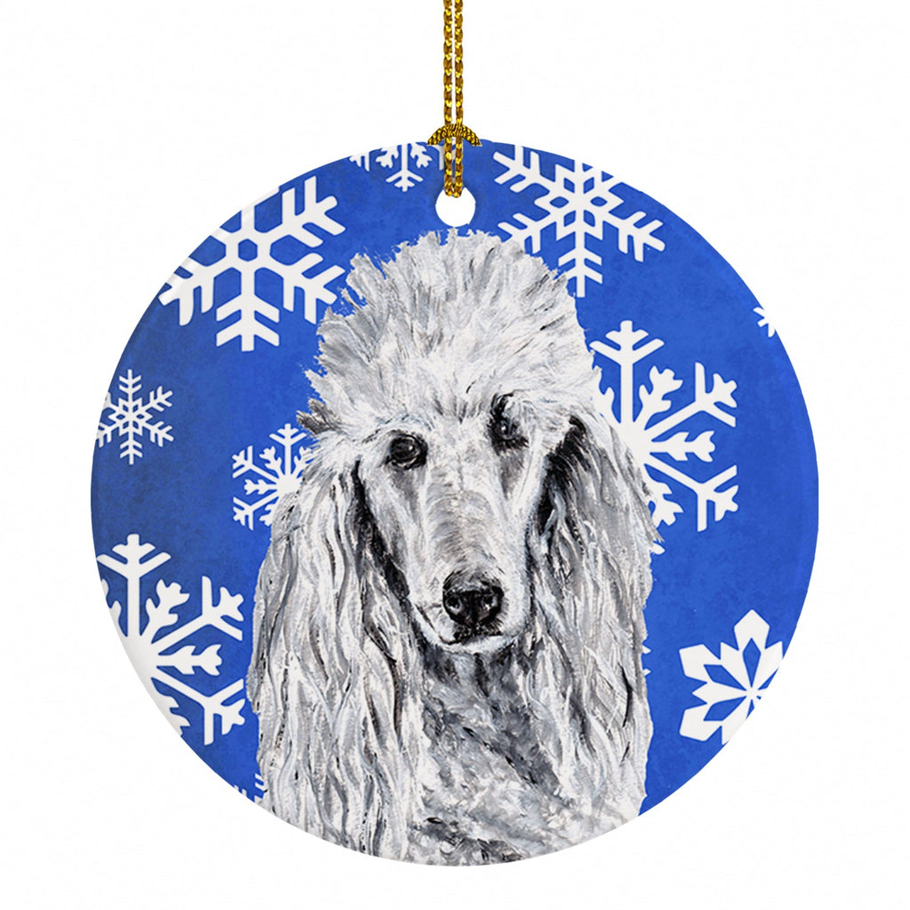 White Standard Poodle Winter Snowflakes Ceramic Ornament Christmas Tree Hanging Decorations for Home Christmas Holiday, Party, Gift, 3 in, Multicolor
