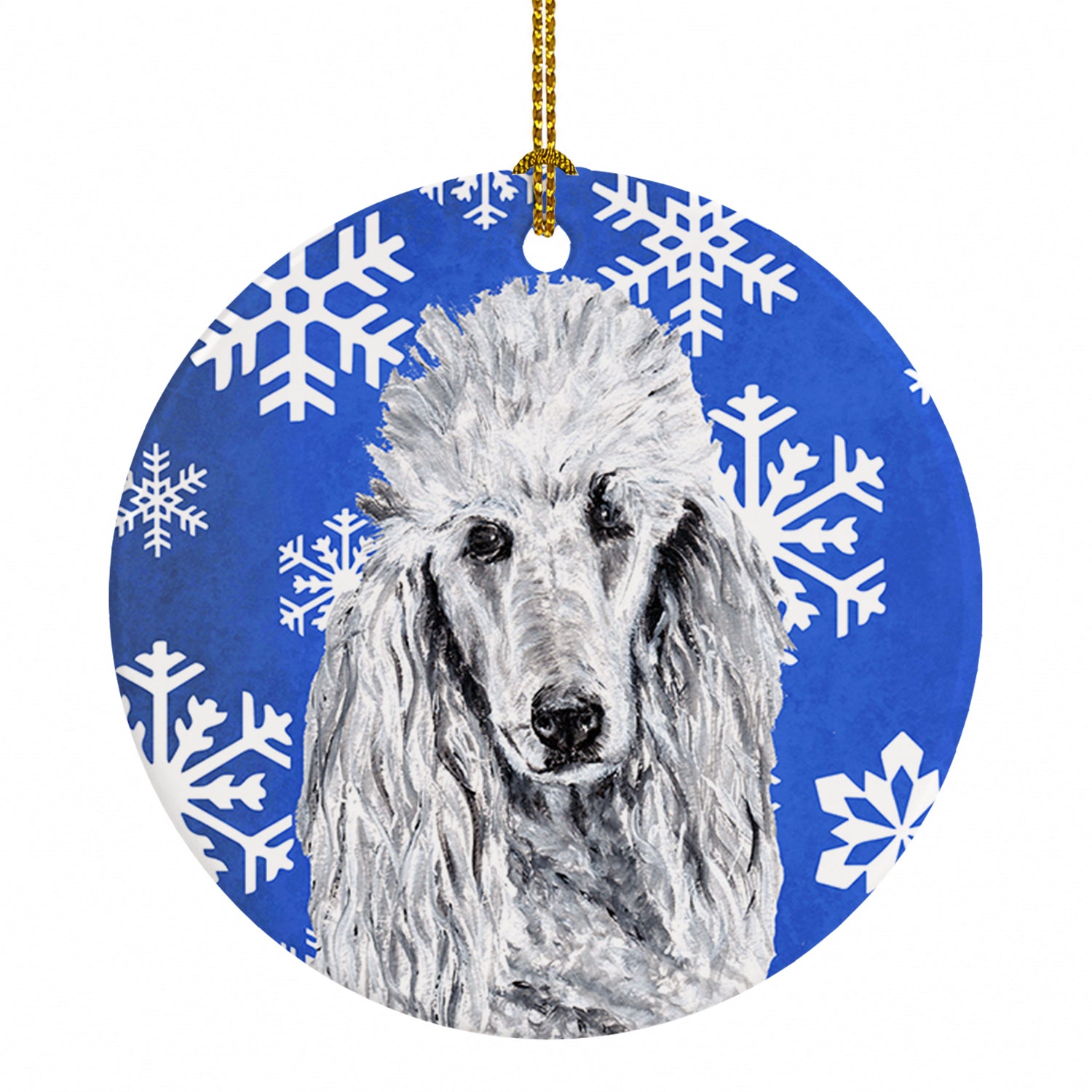 White Standard Poodle Winter Snowflakes Ceramic Ornament Christmas Tree Hanging Decorations for Home Christmas Holiday, Party, Gift, 3 in, Multicolor