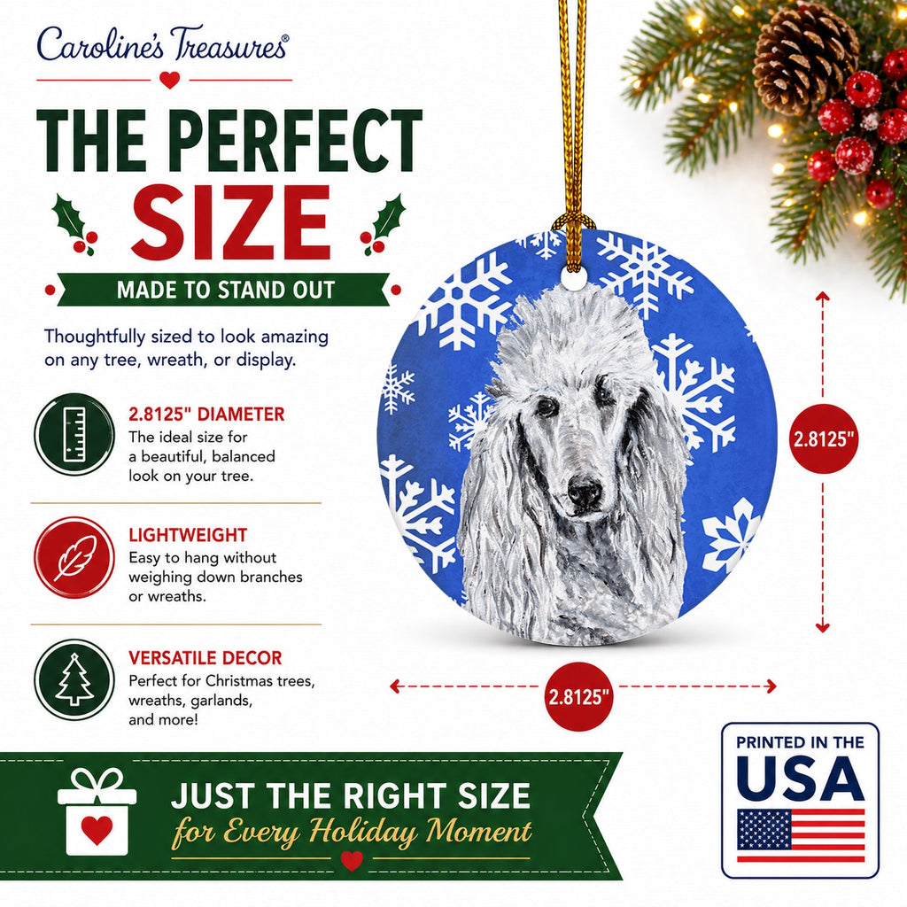 White Standard Poodle Winter Snowflakes Ceramic Ornament Christmas Tree Hanging Decorations for Home Christmas Holiday, Party, Gift, 3 in, Multicolor