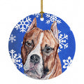 Staffordshire Bull Terrier Staffie Winter Snowflakes Ceramic Ornament Christmas Tree Hanging Decorations for Home Christmas Holiday, Party, Gift, 3 in, Multicolor