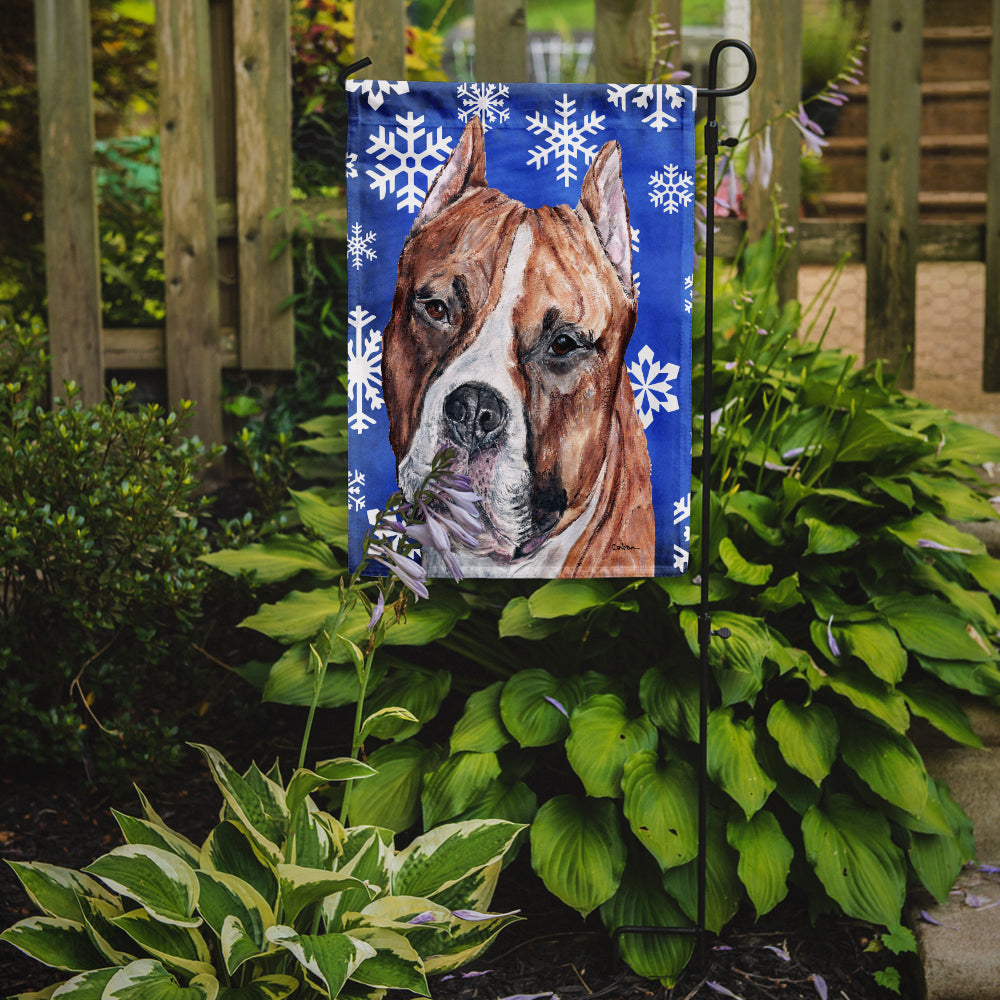 Staffordshire Bull Terrier Staffie Winter Snowflakes Garden Flag Mailbox Decorative Yard Banner Outside Patio Artwork for Flower Beds, Garden Size, Multicolor