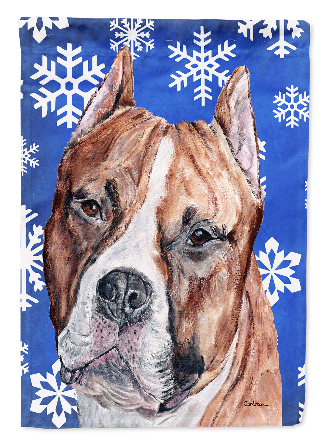 Staffordshire Bull Terrier Staffie Winter Snowflakes Garden Flag Mailbox Decorative Yard Banner Outside Patio Artwork for Flower Beds, Garden Size, Multicolor