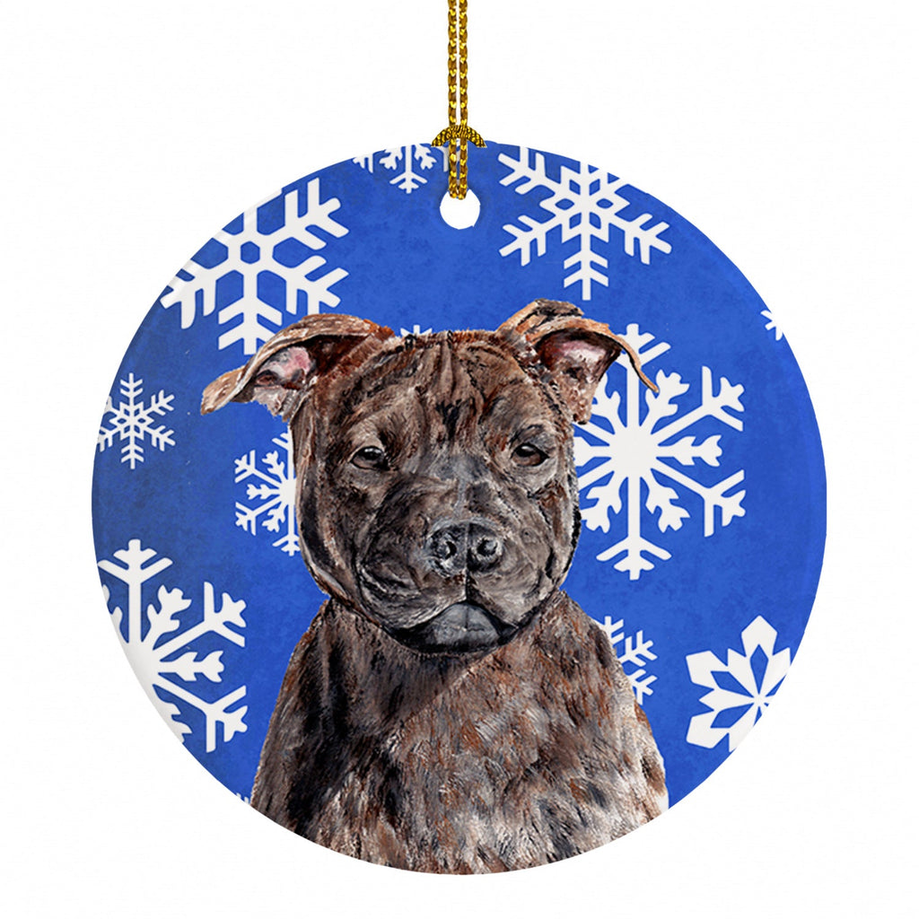Staffordshire Bull Terrier Staffie Winter Snowflakes Ceramic Ornament Christmas Tree Hanging Decorations for Home Christmas Holiday, Party, Gift, 3 in, Multicolor
