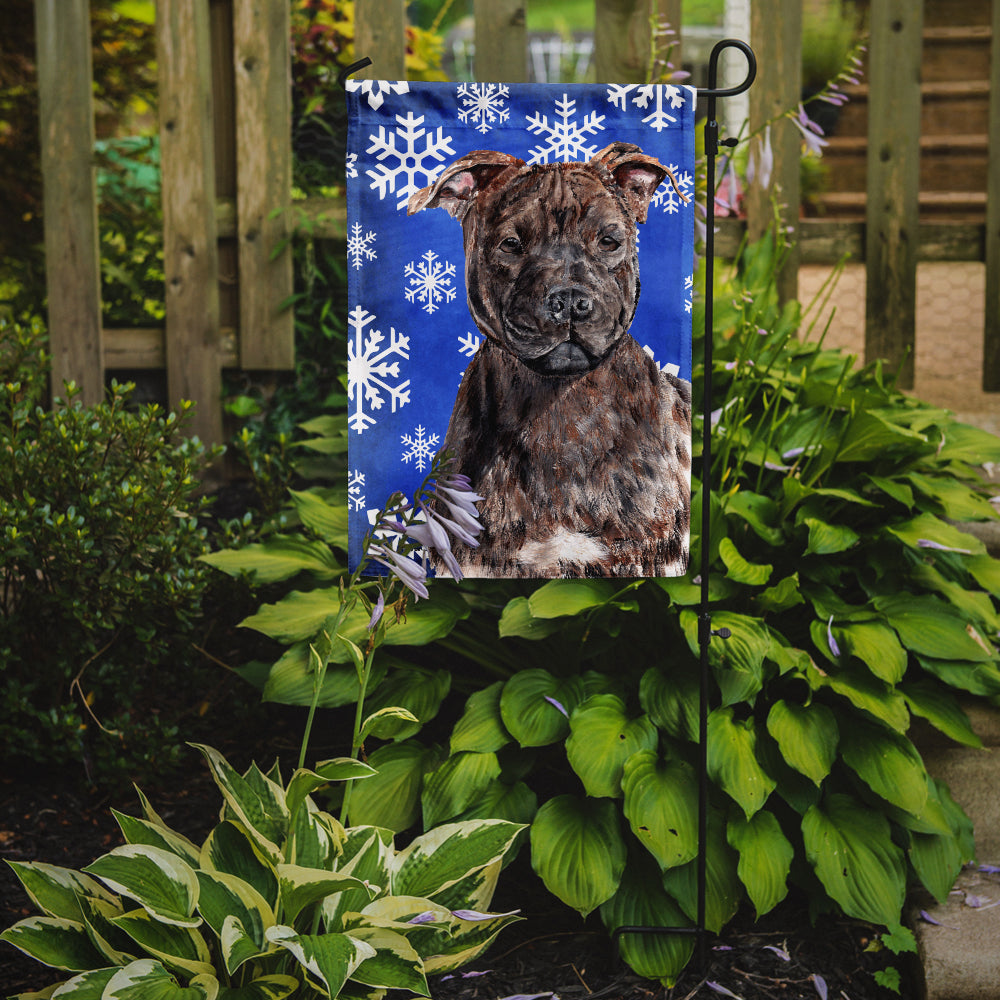 Staffordshire Bull Terrier Staffie Winter Snowflakes Garden Flag Mailbox Decorative Yard Banner Outside Patio Artwork for Flower Beds, Garden Size, Multicolor