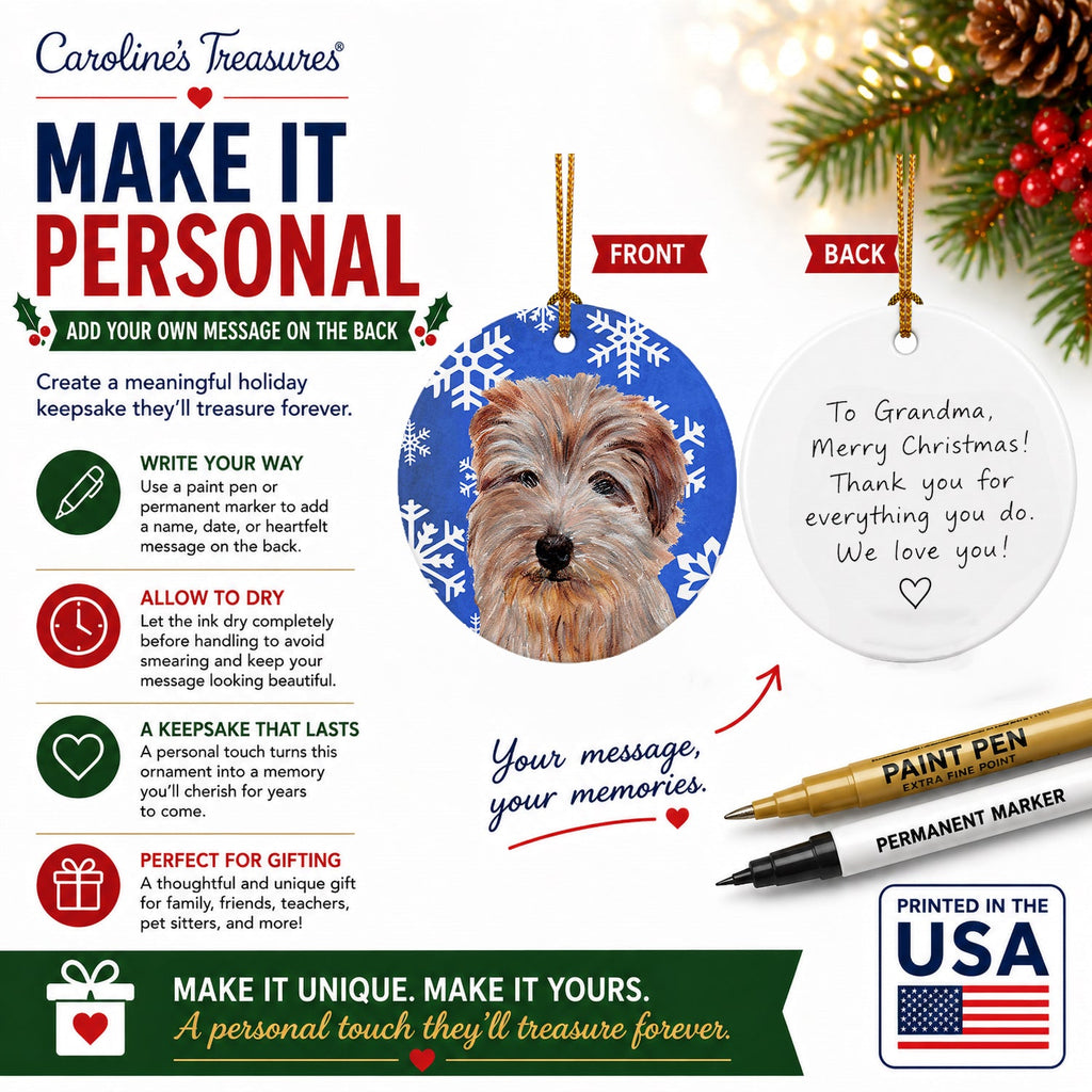 Norfolk Terrier Winter Snowflakes Ceramic Ornament Christmas Tree Hanging Decorations for Home Christmas Holiday, Party, Gift, 3 in, Multicolor
