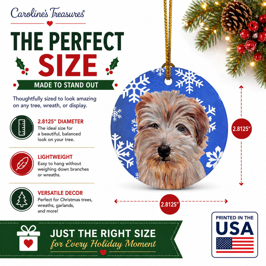 Norfolk Terrier Winter Snowflakes Ceramic Ornament Christmas Tree Hanging Decorations for Home Christmas Holiday, Party, Gift, 3 in, Multicolor