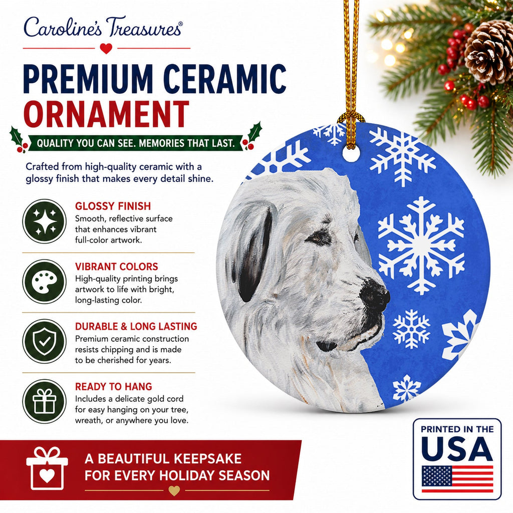 Great Pyrenees Winter Snowflakes Ceramic Ornament Christmas Tree Hanging Decorations for Home Christmas Holiday, Party, Gift, 3 in, Multicolor