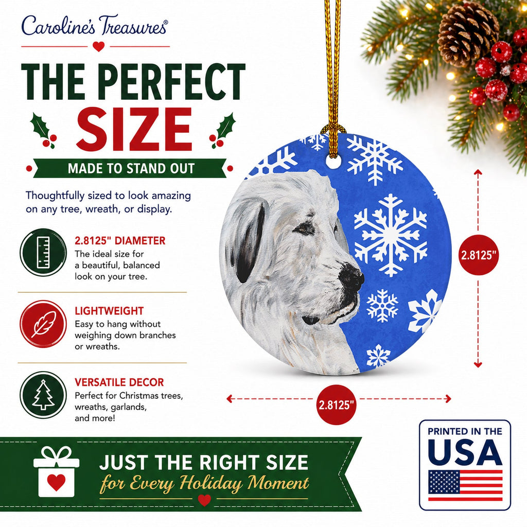 Great Pyrenees Winter Snowflakes Ceramic Ornament Christmas Tree Hanging Decorations for Home Christmas Holiday, Party, Gift, 3 in, Multicolor