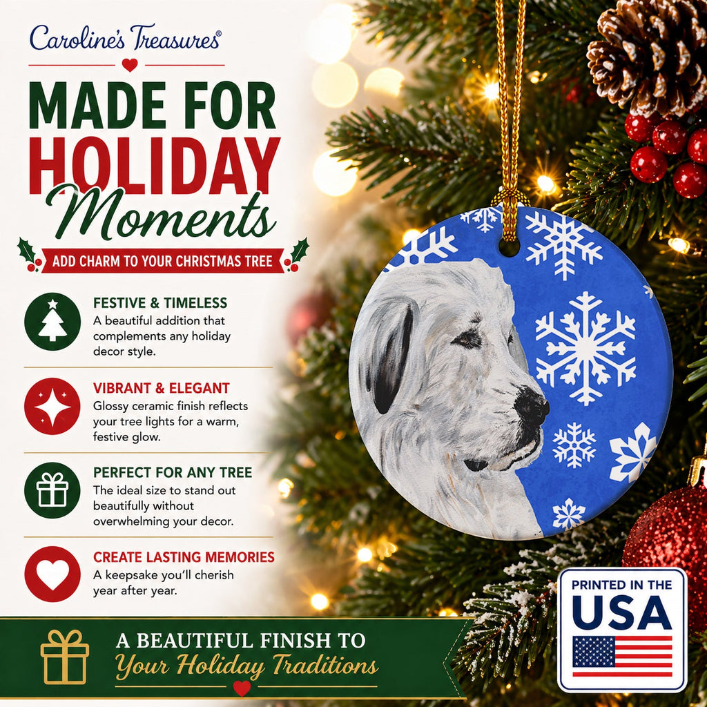 Great Pyrenees Winter Snowflakes Ceramic Ornament Christmas Tree Hanging Decorations for Home Christmas Holiday, Party, Gift, 3 in, Multicolor