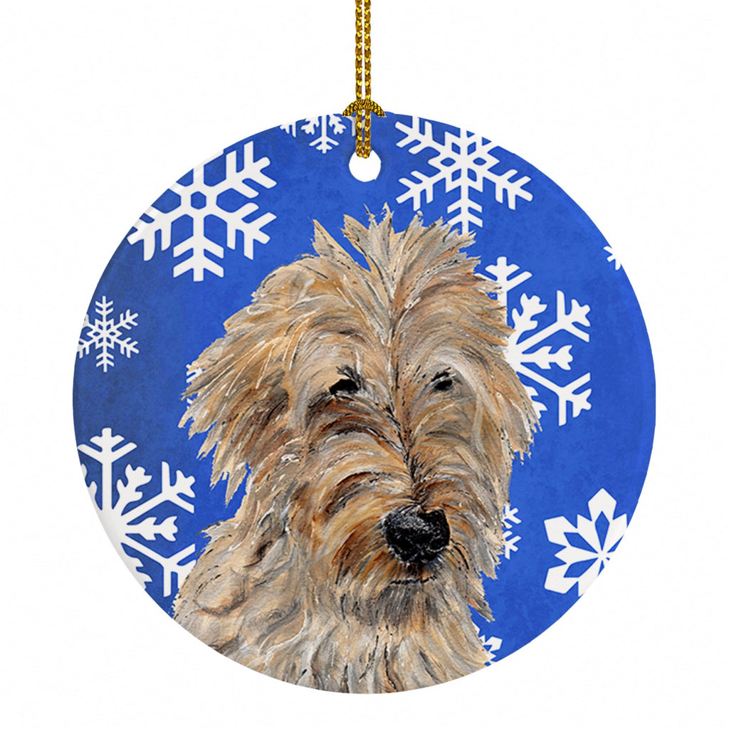 Golden Doodle 2 Winter Snowflakes Ceramic Ornament Christmas Tree Hanging Decorations for Home Christmas Holiday, Party, Gift, 3 in, Multicolor