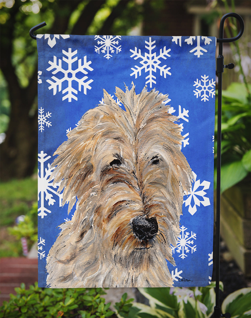 Golden Doodle 2 Winter Snowflakes Garden Flag Mailbox Decorative Yard Banner Outside Patio Artwork for Flower Beds, Garden Size, Multicolor