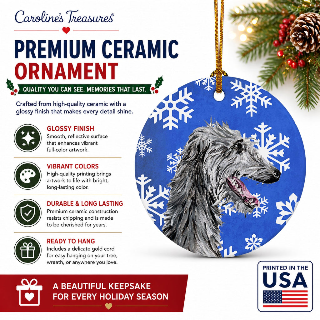Scottish Deerhound Winter Snowflakes Ceramic Ornament Christmas Tree Hanging Decorations for Home Christmas Holiday, Party, Gift, 3 in, Multicolor