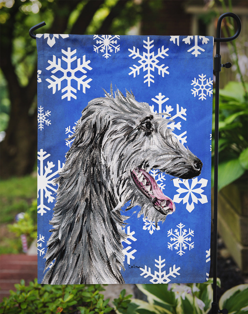 Scottish Deerhound Winter Snowflakes Garden Flag Mailbox Decorative Yard Banner Outside Patio Artwork for Flower Beds, Garden Size, Multicolor