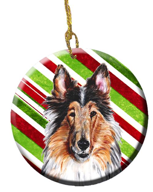 Collie Candy Cane Christmas Ceramic Ornament Christmas Tree Hanging Decorations for Home Christmas Holiday, Party, Gift, 3 in, Multicolor