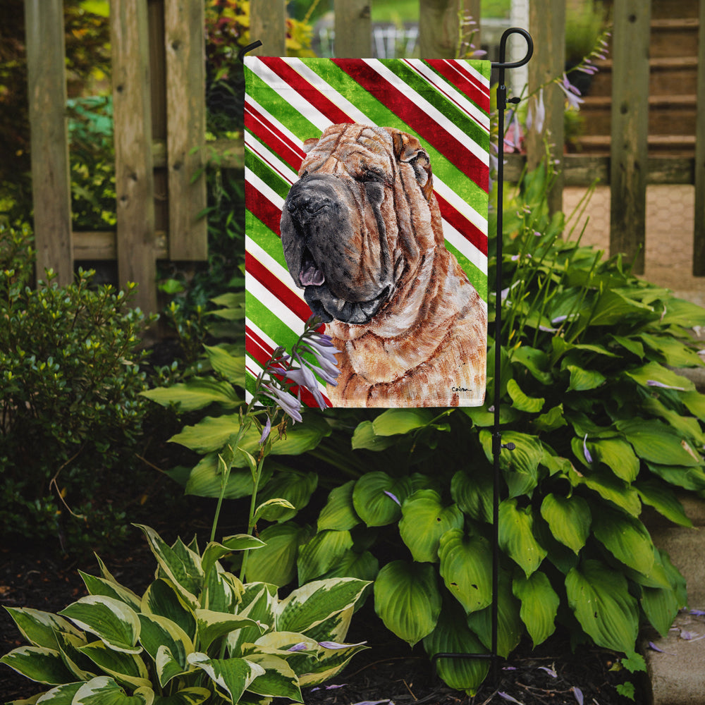 Shar Pei Candy Cane Christmas Garden Flag Mailbox Decorative Yard Banner Outside Patio Artwork for Flower Beds, Garden Size, Multicolor