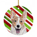 Cardigan Corgi Candy Cane Christmas Ceramic Ornament Christmas Tree Hanging Decorations for Home Christmas Holiday, Party, Gift, 3 in, Multicolor