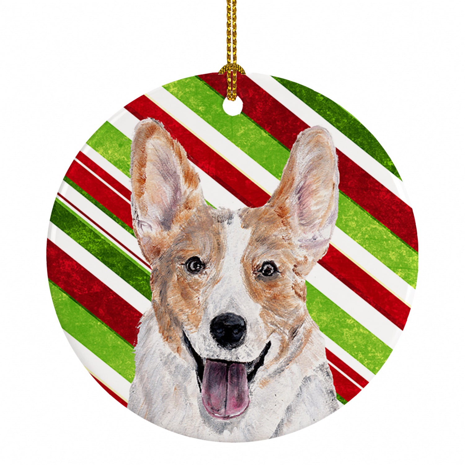 Cardigan Corgi Candy Cane Christmas Ceramic Ornament Christmas Tree Hanging Decorations for Home Christmas Holiday, Party, Gift, 3 in, Multicolor