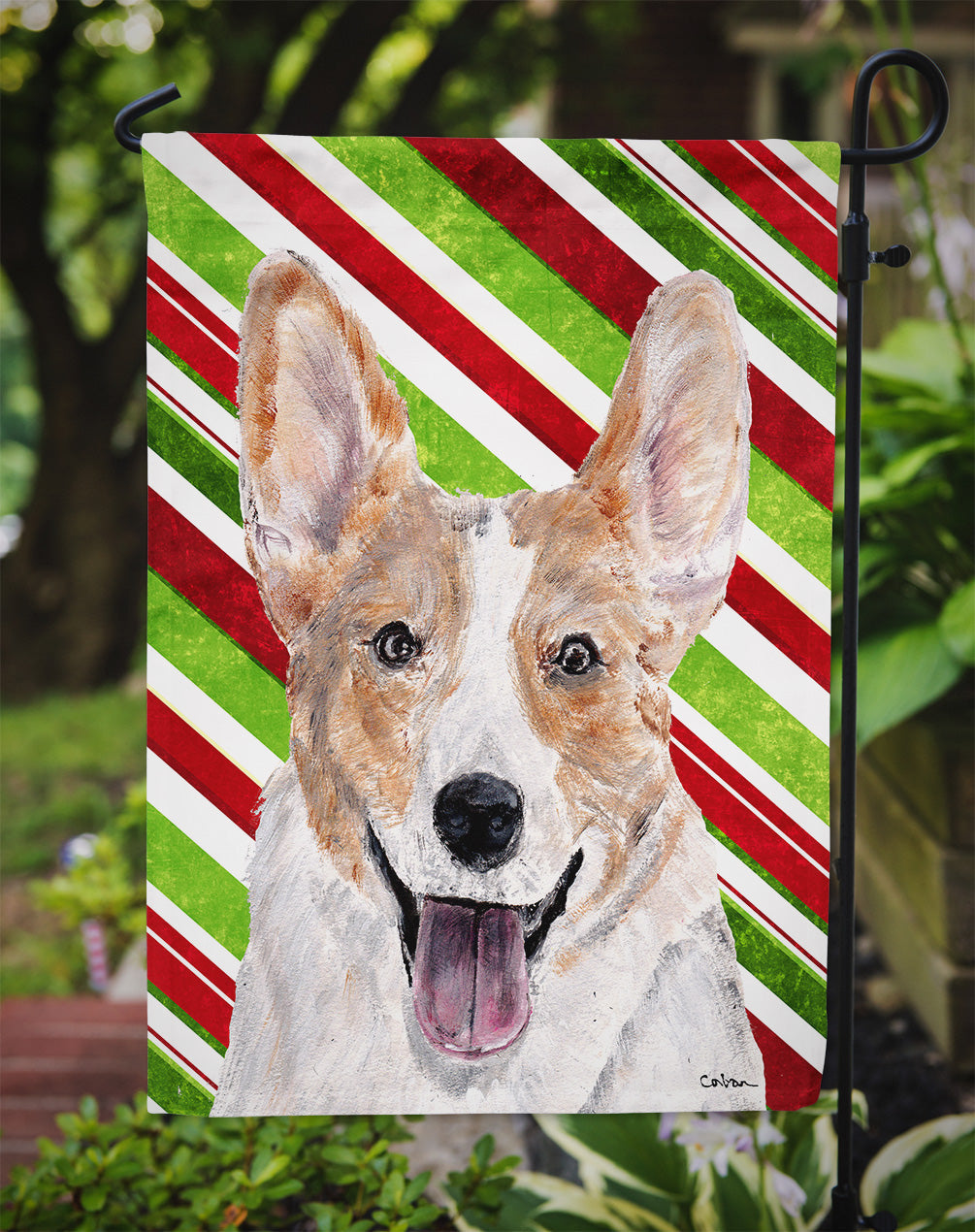 Cardigan Corgi Candy Cane Christmas Garden Flag Mailbox Decorative Yard Banner Outside Patio Artwork for Flower Beds, Garden Size, Multicolor